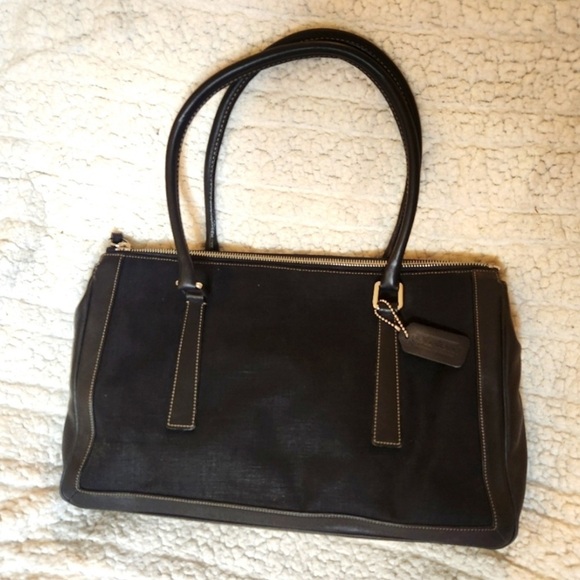 Vintage Coach linen handbag with leather accents - Picture 13 of 13